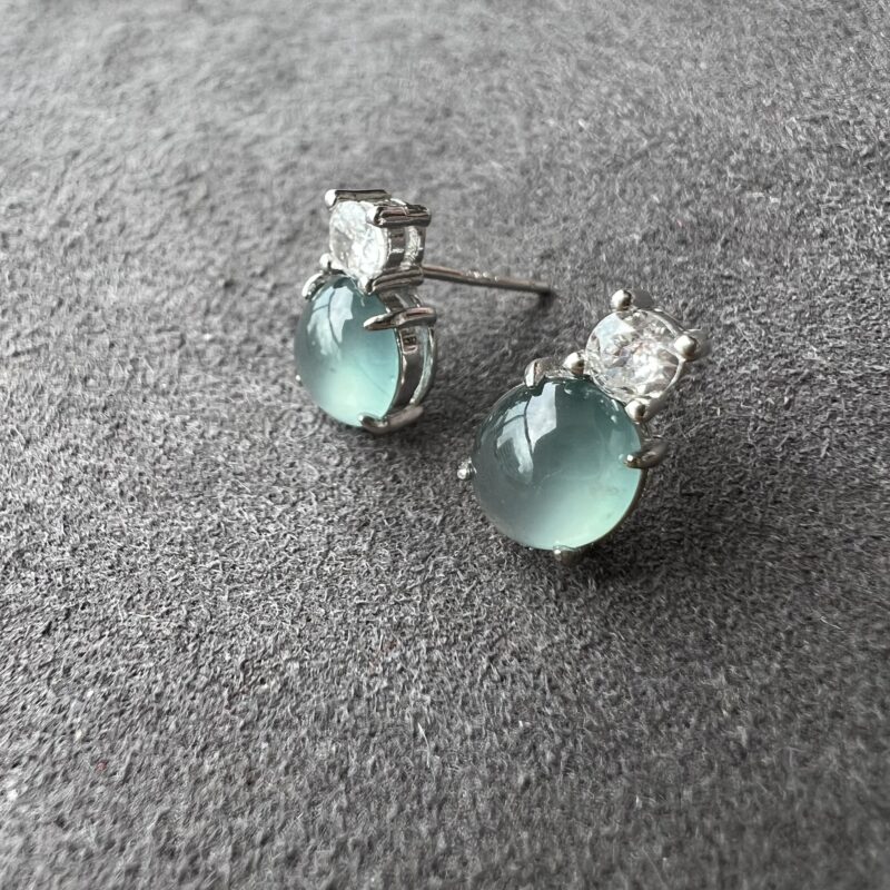 [8x6x3mm] Glassy Blue Jade Earring Hu Lu, In setting, EHB-3851 | Certified Grade A Jade