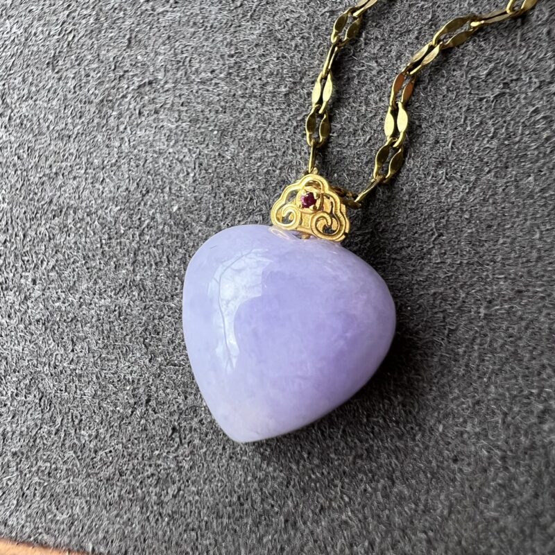 Icy Lavender Jade Pendant 18K Gold, Hand-carving Stone, PHL-3854 | Certified Grade A Jade