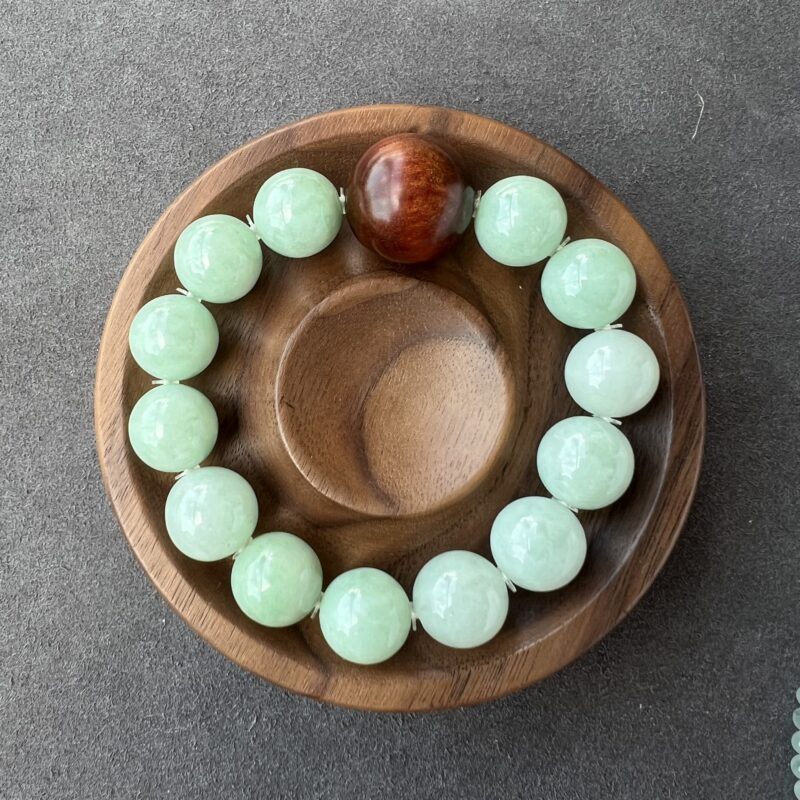 [13mm] Icy Green Jade Bracelet Beads, BRG-4258 | Certified Grade A Jade
