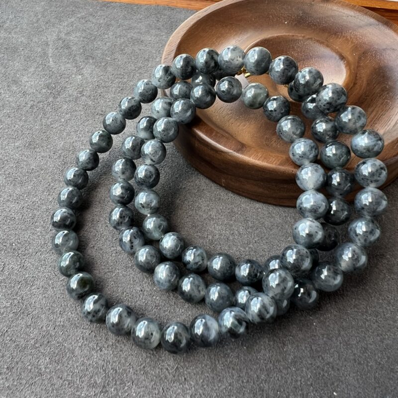 [8mm] Icy Wu Ji / Black Jade Necklace Beads, NRW-4260 | Certified Grade A Jade