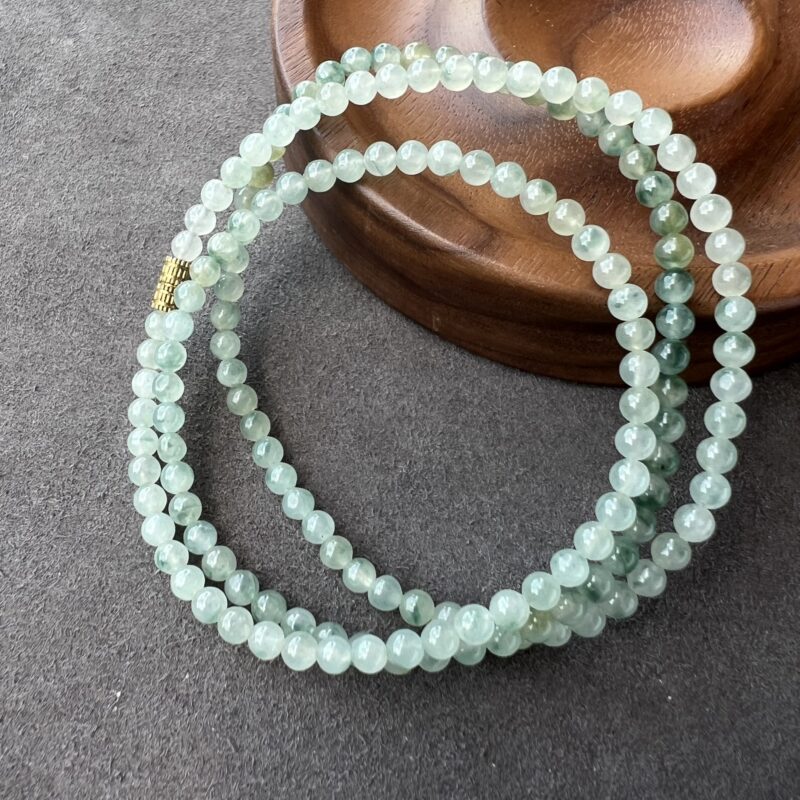 [4mm] Icy Green Jade Necklace Beads, NRG-4262 | Certified Grade A Jade