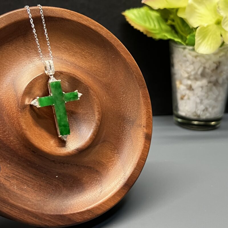 Icy Green Jade Pendant Cross, PIG-4209 | Certified Grade A Jade