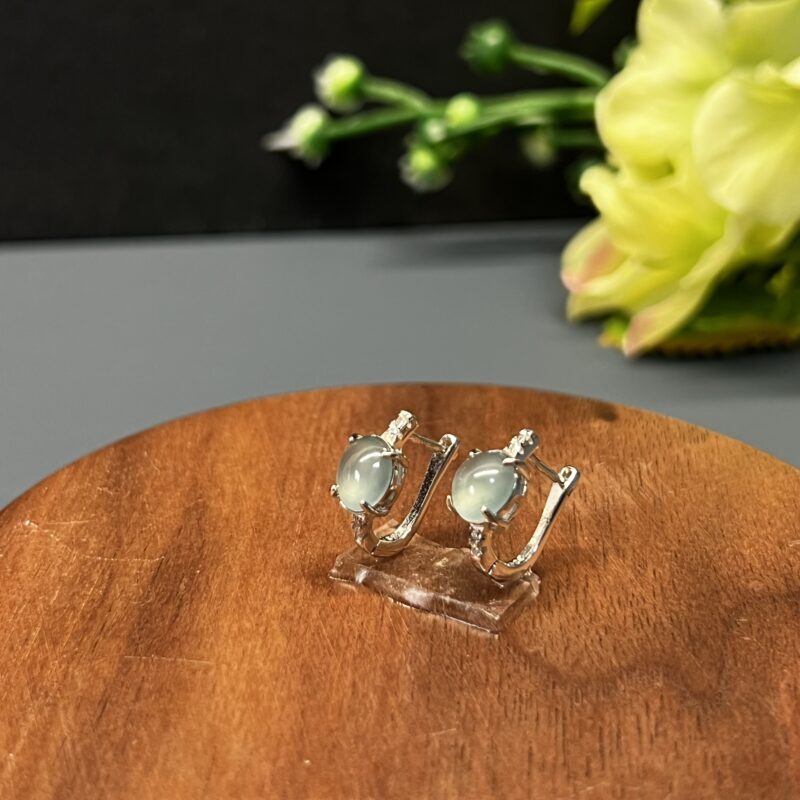 [10x6x10mm] Glassy Blue Jade Earring In setting, ERB-4215 | Certified Grade A Jade
