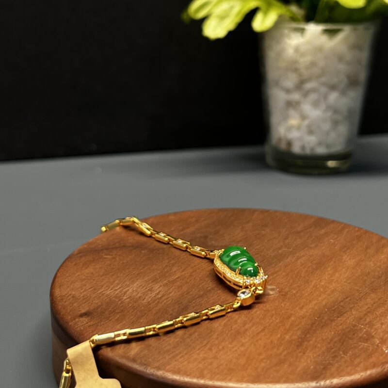 [28x14x5mm] Exquisite Icy Yang Green Jade 'Fortune Beans' (Fu Dou) Bracelet | S925 Silver Setting with Golden Finish | Certified Grade A Jade