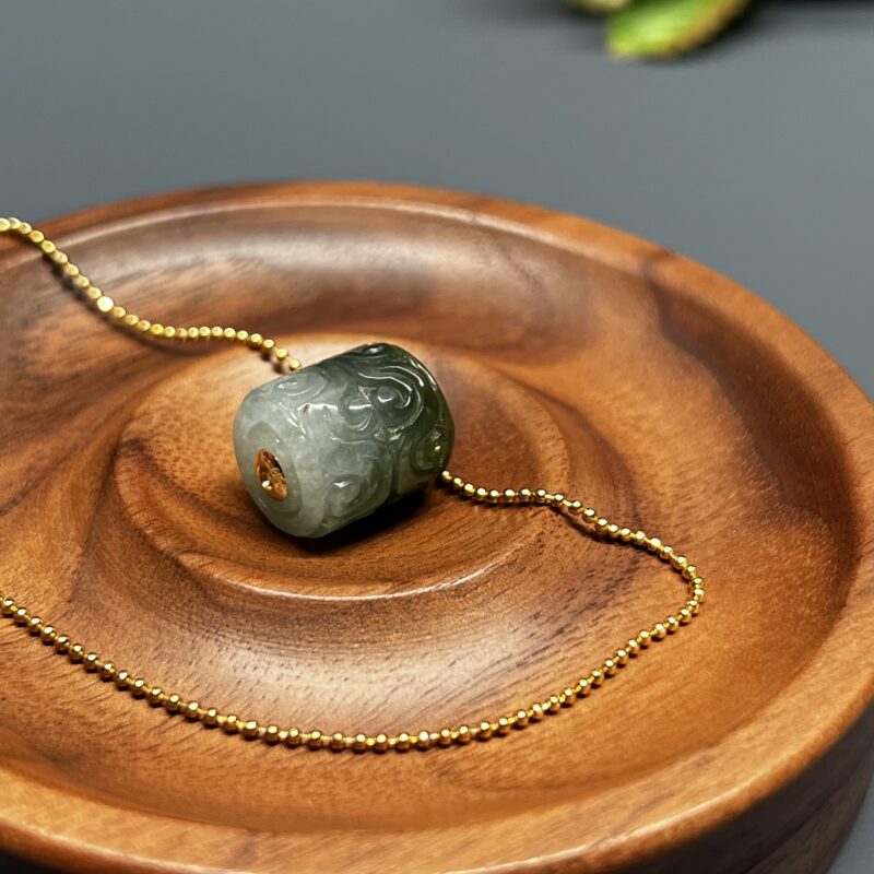 Icy Green Jade Pendant 18K Gold, Round, PRG-4302 | Certified Grade A Jade