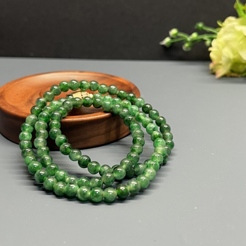 [6mm] Icy Green Jade Necklace Beads, NBG-4492 | Certified Grade A Jade