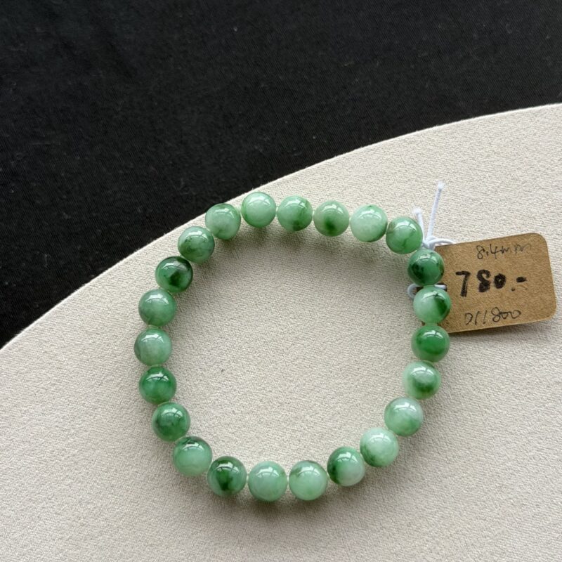 [8.4mm beads] Translucent Light Green/White Jadeite Bracelet (Design), V3-BLT-1605 | Certified Grade A Jade