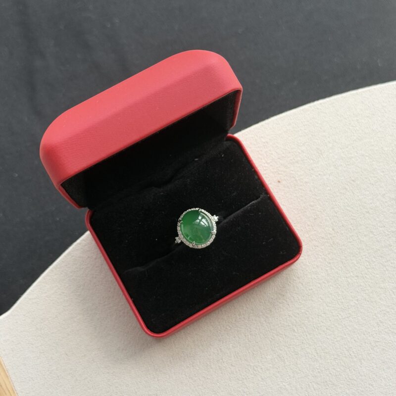 Natural Green Jadeite Ring (Cabochon), V3-HUX-8491 | Certified Grade A Jade