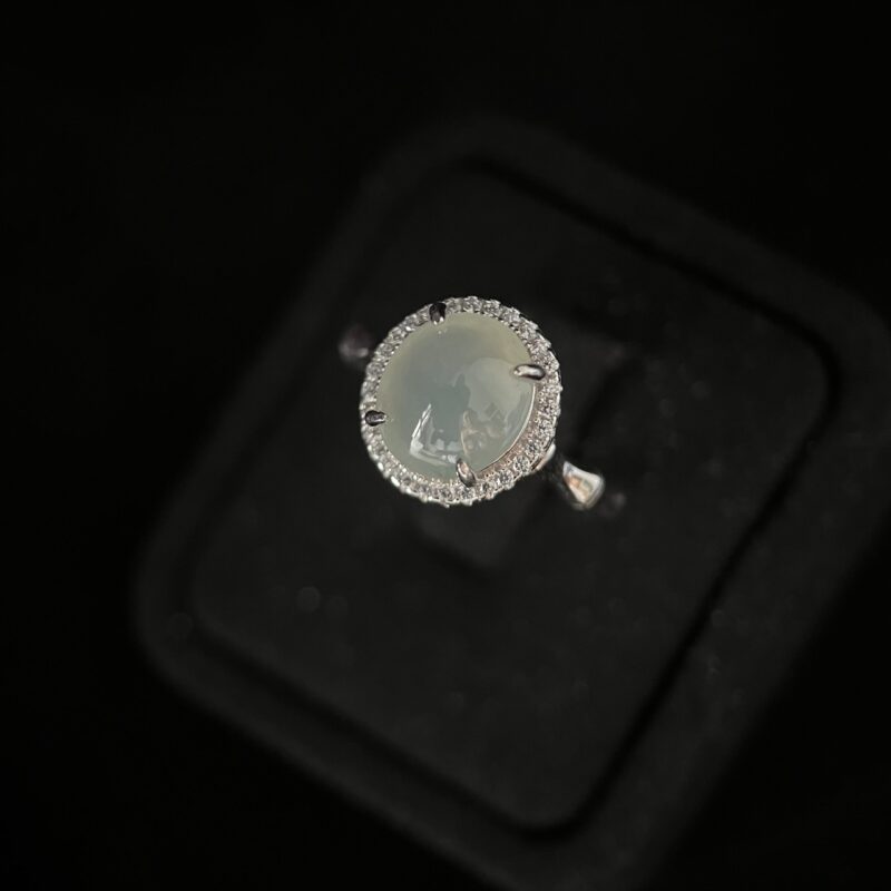 Glassy Icy White Jade Ring Cabochon, In S925 setting, Bundle (Various Design)